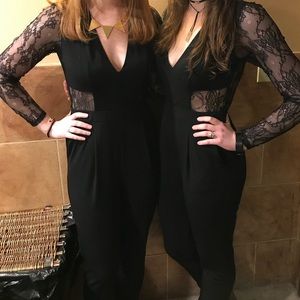 Black lace jumpsuit with cutouts and pockets